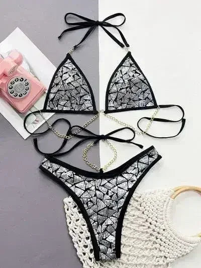 Sequin Halter Neck Two-Piece Bikini Set - Femstylo