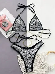Sequin Halter Neck Two-Piece Bikini Set - Femstylo