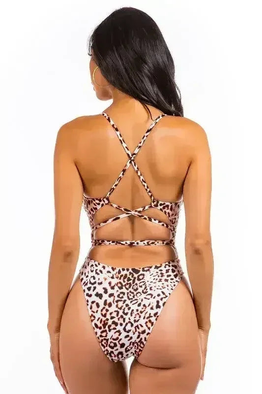 One Piece Buckle String Wrapped Bathing Suit - Femstylo