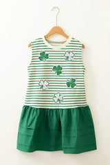 Stripe Sequin Clover Patched Contrast Mini Dress with Pockets - Femstylo