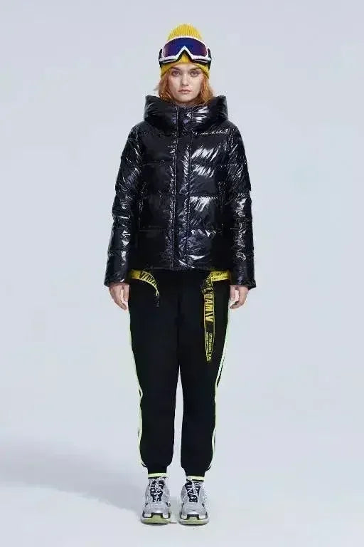 Short women winter coat parkas warm hooded shiny jacket coat Ladies - Femstylo
