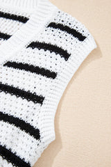 Sky Blue Striped V Neck Button Knit Vest