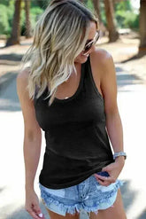 Women's Casual Black Scoop Neck Basic Solid Tank Top - Femstylo