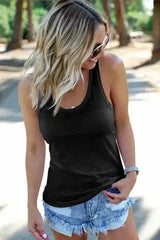 Women's Casual Black Scoop Neck Basic Solid Tank Top - Femstylo