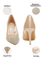 High Ball Mesh Rhinestone Stiletto Pumps - Femstylo