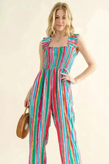 And The Why Full Size Striped Smocked Sleeveless Jumpsuit - Femstylo