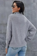 New Gray Chunky Batwing Long Sleeve Turtleneck Sweater - Femstylo