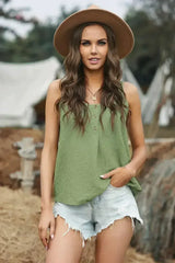 Button Textured Cotton Tank Top - Femstylo