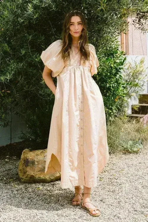 Annie Wear Smocked Puff Sleeve Midi Dress - Femstylo