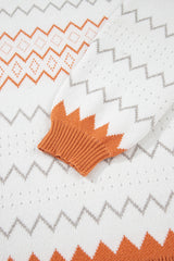 Khaki Zigzag Geometric Pattern Knitted Pullover Sweater - Femstylo