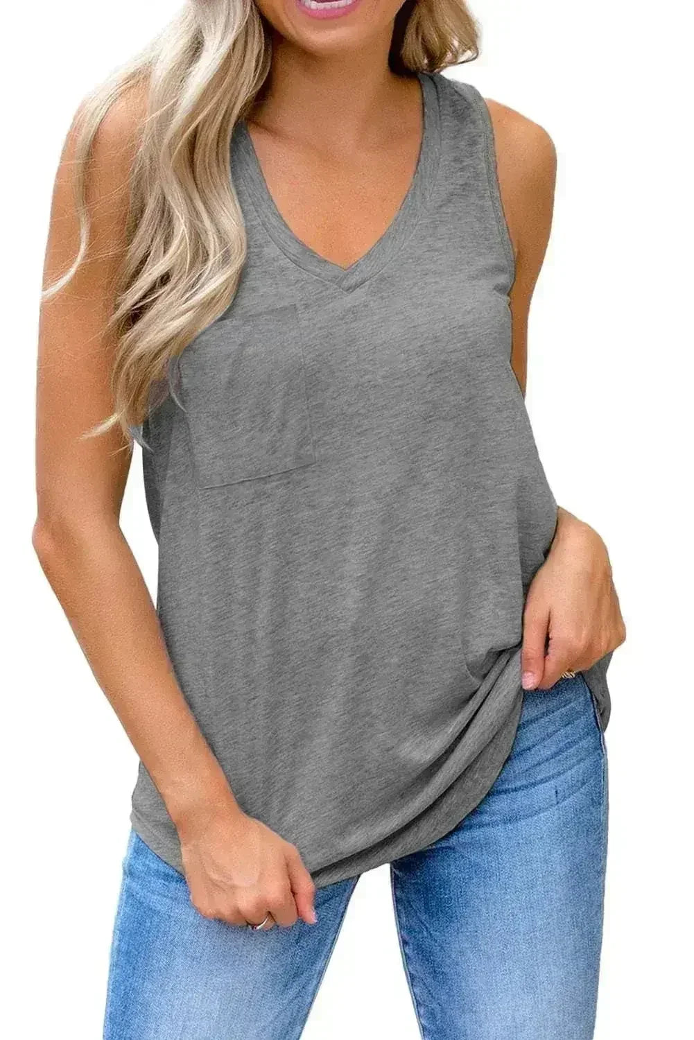 V Neck Racerback Tank Top with Pocket - Femstylo