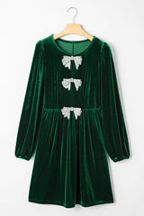 Evergreen Bowknot Decor High Waist Velvet Mini Dress