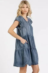 Mittoshop V-Neck Ruffled Cap Sleeve Mini Dress - Femstylo