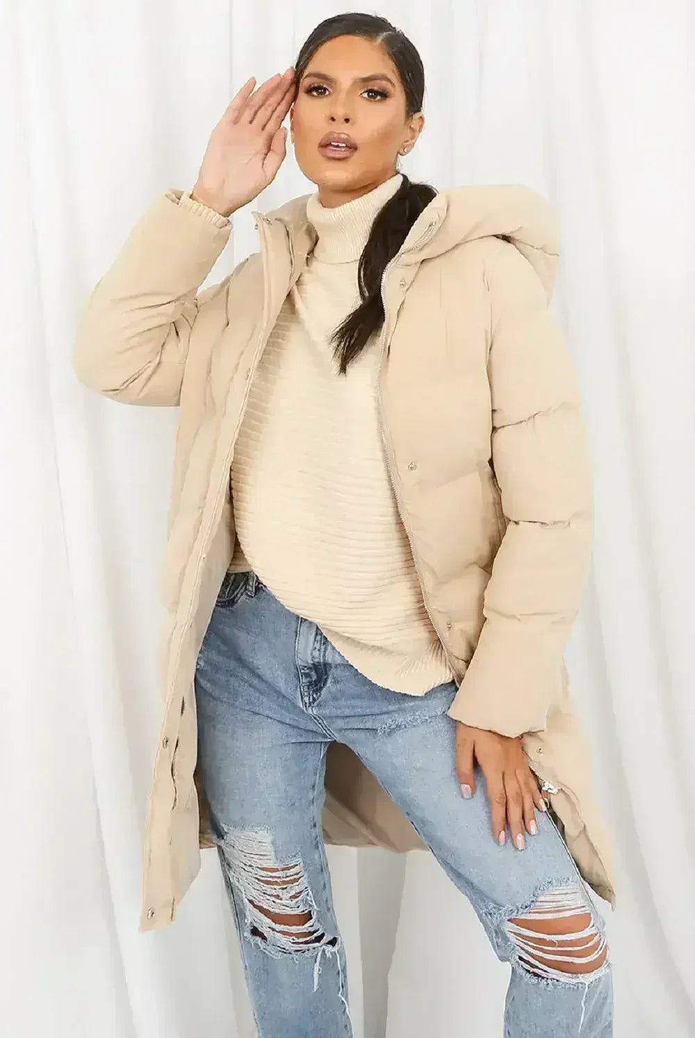 Hooded Longline Puffer Coat - Femstylo