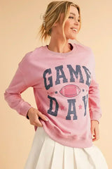 Pink Rugby GAME DAY Graphic Drop Shoulder Sweatshirt - Femstylo
