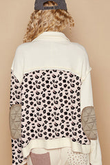 Khaki Leopard Waffle Quilted Patchwork Button Front Jacket