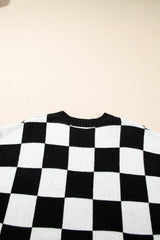 Light French Beige Checkered Knit Dolman Short Sleeve Sweater