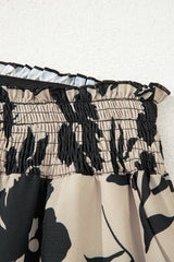 Blue Floral Smocked Frill Waist Wide Leg Pants