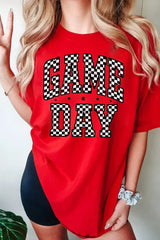 Red Checkered Game Day Graphic Round T Shirt