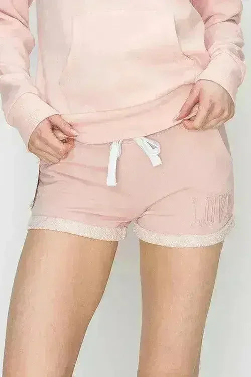 Love Embroidery French Terry Basic Shorts - Femstylo