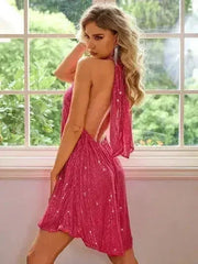Sequin Halter Neck Mini Dress - Femstylo