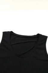 Black Strappy Hollow-out Neck Tank Top - Femstylo