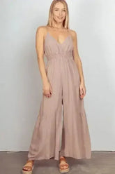 VERY J Sleeveless Ruched Wide Leg Jumpsuit - Femstylo