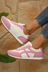 Oatmeal Contrast Lace Up Round Toe Sneakers - Femstylo