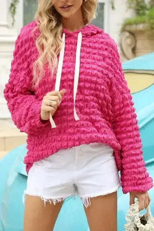 Rose Bubble Textured Waffle Hoodie - Femstylo
