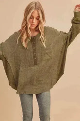 Aemi + Co Exposed Seam Raw Hem Half Button Top - Femstylo