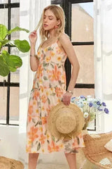 ADORA Floral Smocked Back Dress – Adjustable Strap Midi - Femstylo