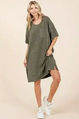 Mittoshop Urban Rib Knit Short Sleeve Tee Dress - Femstylo