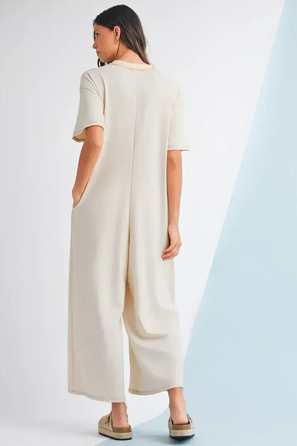 Jet Stream Patchwork Pocket Short Sleeve Jumpsuit - Femstylo