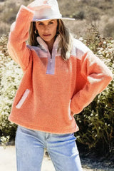 Contrast Half Zip Long Sleeve Sweatshirt - Femstylo