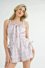 MABLE Plaid Sleeveless Button Down Romper - Femstylo