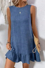 Ashleigh Blue Sleeveless Knot Backless Ruffle Hem Mini Dress - Femstylo