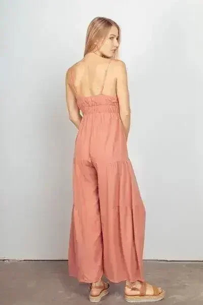 VERY J Sleeveless Ruched Wide Leg Jumpsuit - Femstylo