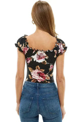 Floral Printed Peasant Style Bodysuit - Femstylo