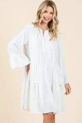 Mittoshop Tiered Notched Flare Sleeve Dress - Femstylo
