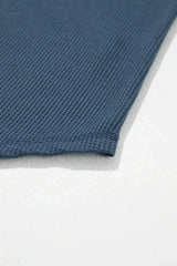 Blue Exposed Seam Drop Sleeve V Neck Waffle Textured Top - Femstylo