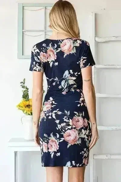 Ruched Floral Mini Dress – Vibrant Plus-Size Summer Style - Femstylo