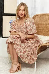 ADORA Floral Square Neck Puff Sleeve Dress - Femstylo