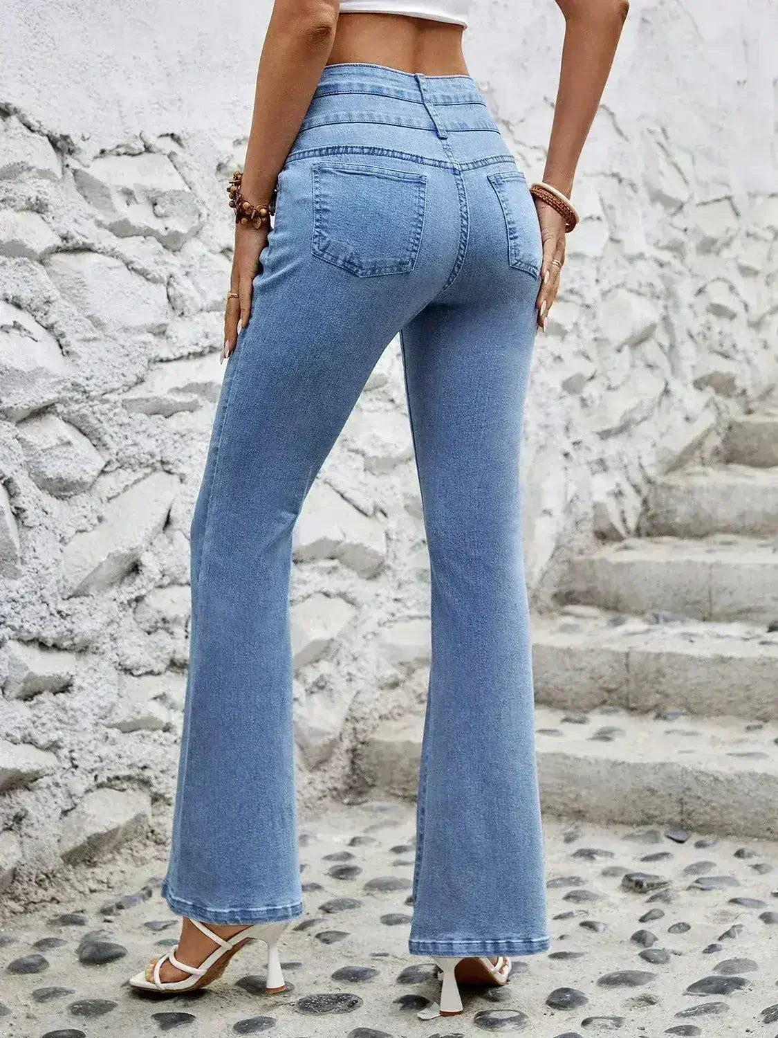 High Waist Flare Jeans with Pockets - Femstylo