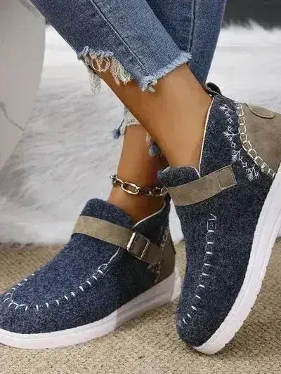 Contrast Round Toe Buckle Sneakers - Femstylo