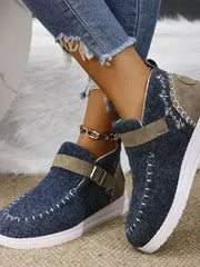 Contrast Round Toe Buckle Sneakers - Femstylo