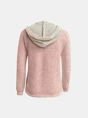 Full Size Waffle-Knit Contrast Long Sleeve Hoodie - Femstylo