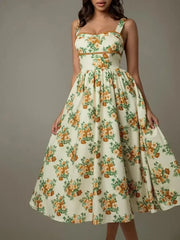 Lace Trim Floral Sleeveless Midi Dress - Femstylo
