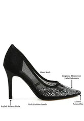 High Ball Mesh Rhinestone Stiletto Pumps - Femstylo