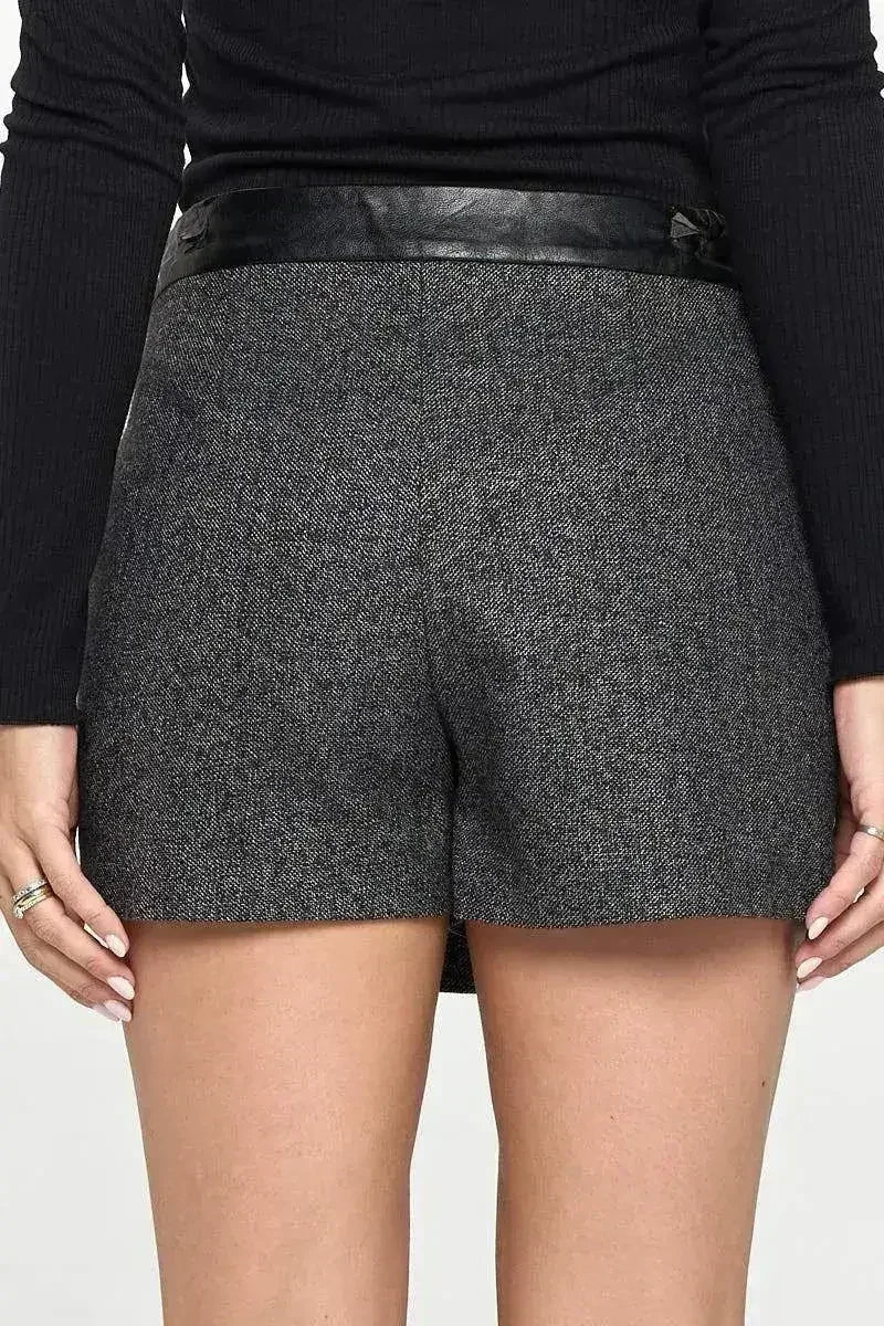 Asymmetrical Wrap Mini Skort with Faux Leather Trim - Femstylo