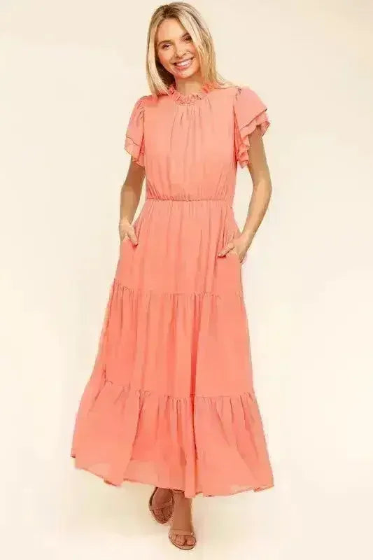 Tiered Frill Mock Neck Dress – Feminine & Flowy Sleeveless Style - Femstylo